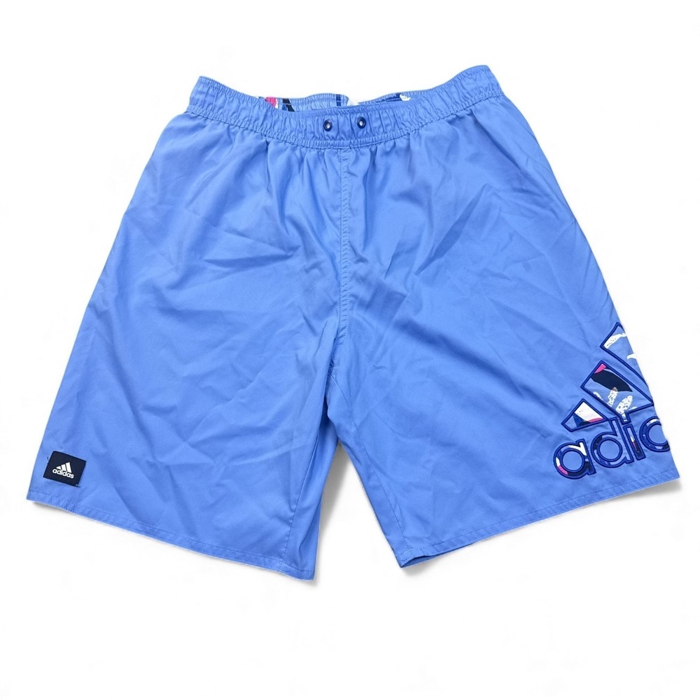 adidas Swim Shorts Mens Size Medium Blue Embroidered Big Logo Board Shorts